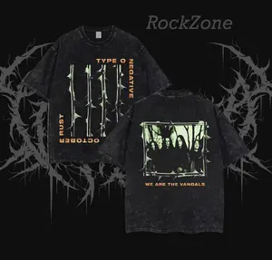 Vintage Washed Type O Negative October Rust T Shirt Men Women Retro Gothic Rock Band Tee Casual Streetwear Oversized Graphic Short Sleeve Shirt Cool Concert Top Punk Rock Fashion Apparel Acid Wash Distressed Aesthetic Y2K Style goth shop