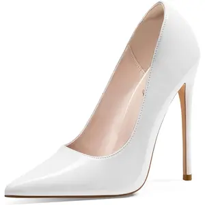 Women Pumps 12cm/4.7 Inch Stiletto Heels Pumps Pointed Toe Patent Leather Slip On High Heel Evening Party Dress Shoes