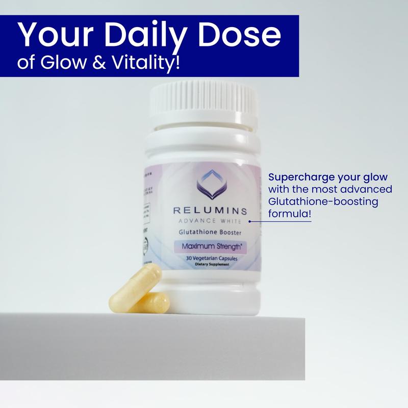 Relumins Advanced Glutathione Booster - Max Strength - 30 Vegetarian Capsules - Halal Certified - Supports Healthy Skin and Good Antioxidant Levels for Overall Wellness