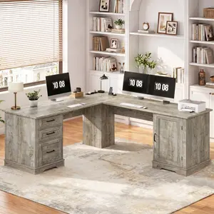 71" L-shaped Executive Desk With Power Outlets And File Drawer