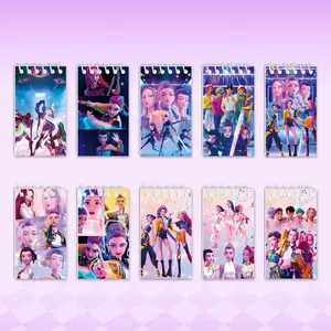 K-Pop Demon Hunter Theme Spiral Notebook Set, Office Sticky Notes, Cartoon Children Birthday Blindfold Game Poster Kit, 10pcs