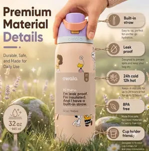 New Owala 32oz Water Bottle with Push-button Lid, Vacuum Stainless Steel Insulated Drinkware, Travel Outdoor Sports Camping Birthday Christmas Gift