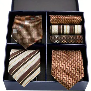 6pcs Men's Gift Box Tie Stylish Business Stripe Tie Square Scarf Combo Set, With Gift Box, Father's Day Gift