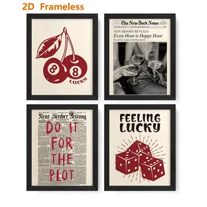 4-Piece Set / Fashionable Retro Y2K Red Lucky No. 8 Ball Cherry Dice Happy Hour Poster Wall Art Set, Bar Cart Decor, Y2K-Style Room Decor, Fashionable Home Decor, Preppy Room Decor, Frameless