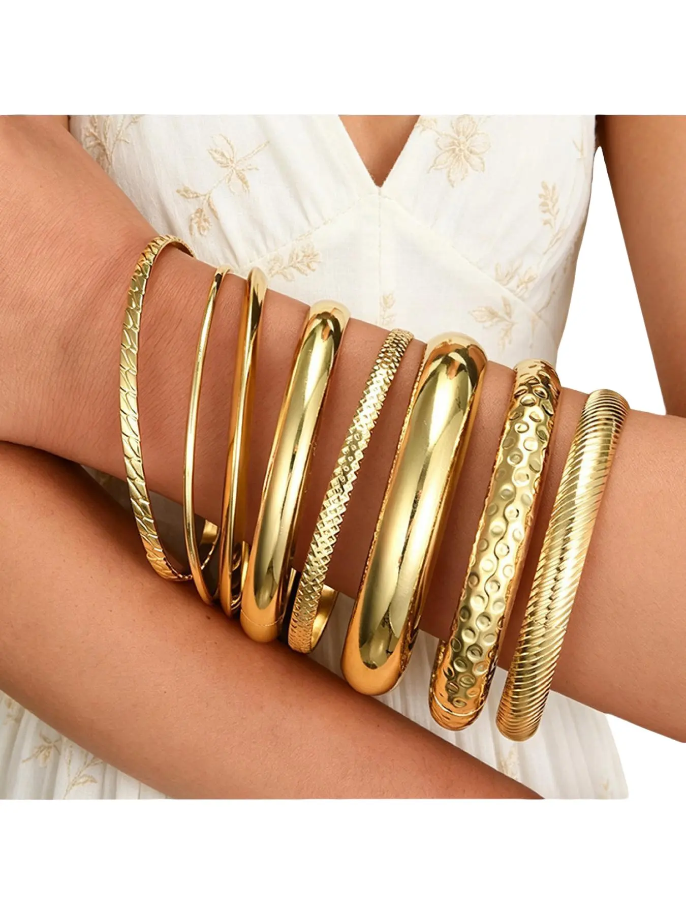 7 Piece Exaggerated Arc Cuff Bangle Set Closed Metal Plain Circle Bangles Minimalist Fashion Hand Jewelry Versatile Women's Daily Party Accessories Fashionable Chunky Bangles Bangles Bracelets Set