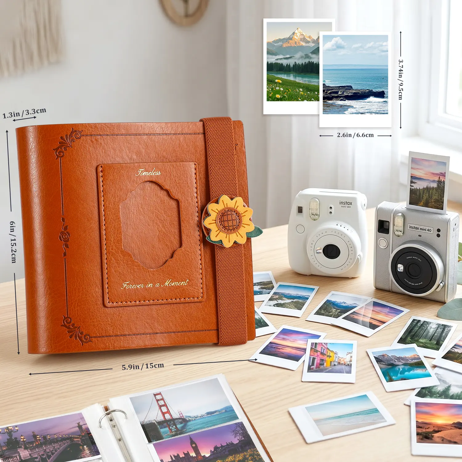 240 Pockets Photo Album For Polaroid Pictures ,Kpop Photocard Binder with 60 Pack 4-Pocket Card Pages, 2 Ring  Binder Card Collector Album with 240 Card Slots,PU Leather Binder Cover with Elastic Strap  Closure for Organizing Trading Card