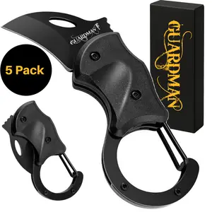 GUARDMAN Stocking Stuffer Gift for Dad Keychain Carabiner Pocket Knife Folding EDC Blade with Clip Mini Stainless Steel Utility Knife for Men | Camping, Hiking, Fishing, Survival Tool - 5 Pack