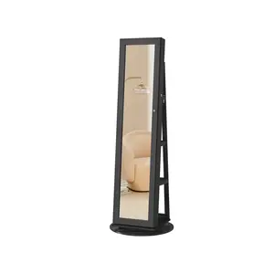 【Deals For You】SONGMICS 360° Swivel Jewelry Cabinet, Lockable Jewelry Organizer with Full-Length Mirror, Rear Storage Shelves, Interior Mirror, Jewelry Armoire, Gift Idea