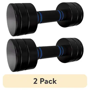 2 pack) CAP 6-in-1 Adjustable Threaded Dumbbell with Foam Handle, Black/Blue - Fast Adjust from 1 to 15 Pounds