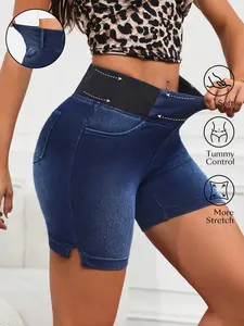 High Elasticity Belly Control Denim Shorts, Loose-Fitting Butt Lifting Jeans, Comfortable Casual Wear for Women, Casual Street Shorts
