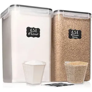 2 count [6.5L / 220 Oz] Large  Storage Containers with  Airtight -  Clear Plastic Kitchen and Pantry Storage Containers, Bulk Storage for Cereal, Flour, Sugar, Rice