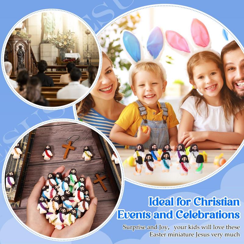 100PCS Mini Jesus Figures Multicolor Original Design Jesus Loves You Little Christ Rubber Hide and Seek Toys Religious Gifts Easter Egg Stuffers Christmas Sunday School Baptism Party Favors