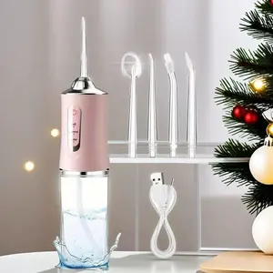 Portable USB Rechargeable Dental Water Flosser with 4 Interchangeable Nozzles, Lithium Ion Battery, Fda Registered, New Condition, Portable Oral Irrigator