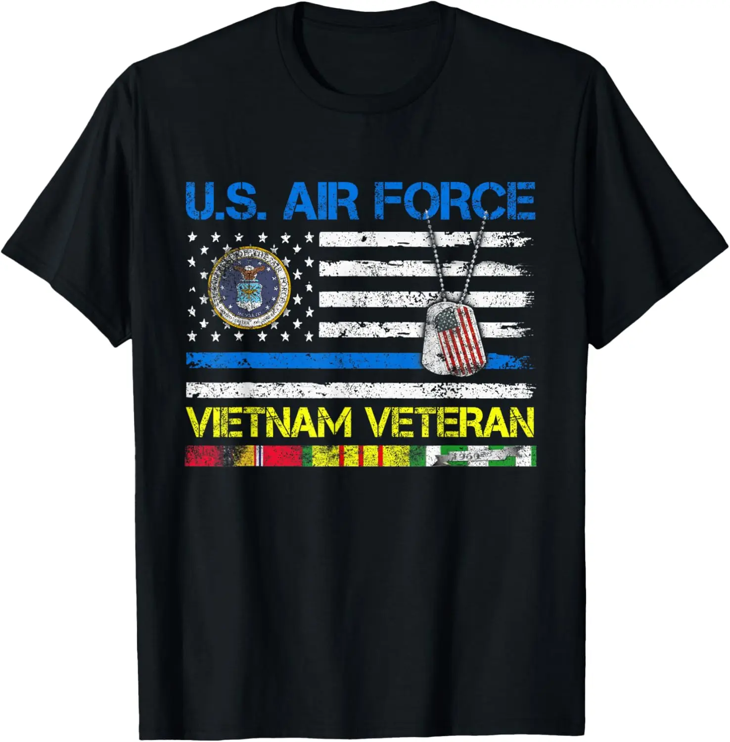 Women's 100% Cotton Casual Round Neck Graphic T-Shirt - U.S Air Force Vietnam Veteran USAF Flag Vintage Streetwear Clothes