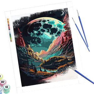 Moon Landscape Painting by Numbers Kit, DIY Art Set for Adults & Beginners, Creative Home Decor Gift Idea, Easy Step-By-Step Canvas Painting