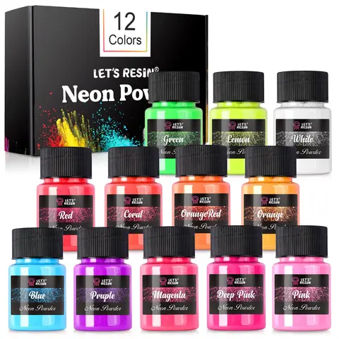 Let's Resin Premium Bold Vibrant Mica Powder, 12 Colors, 10g/Bottle Fluorescent Formula, Creative Daytime Mica Powder Drawing & Painting Supplies for Epoxy Resin, Polyclay DIY Art Projects