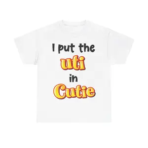 Unisex Heavy Cotton Tee, Sports Top Clothes with Retro UTI-In-Cutie Print, Casual Wear for Day Use