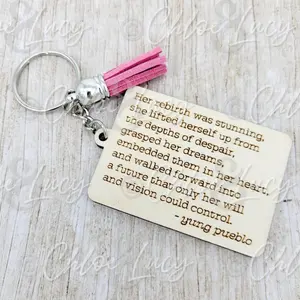 Revival Poem Keychain by Yung Pueblo, Engraved Wood Inspirational Quote Keyring, Motivational Poetry Gift, Mindfulness Gift Tassel Keychain