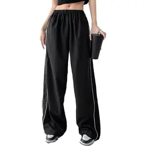 Womens Parachute Pants Wide Leg Baggy Pants Y2K Elastic Waist Jogger Sweatpants Track Pants Streetwear