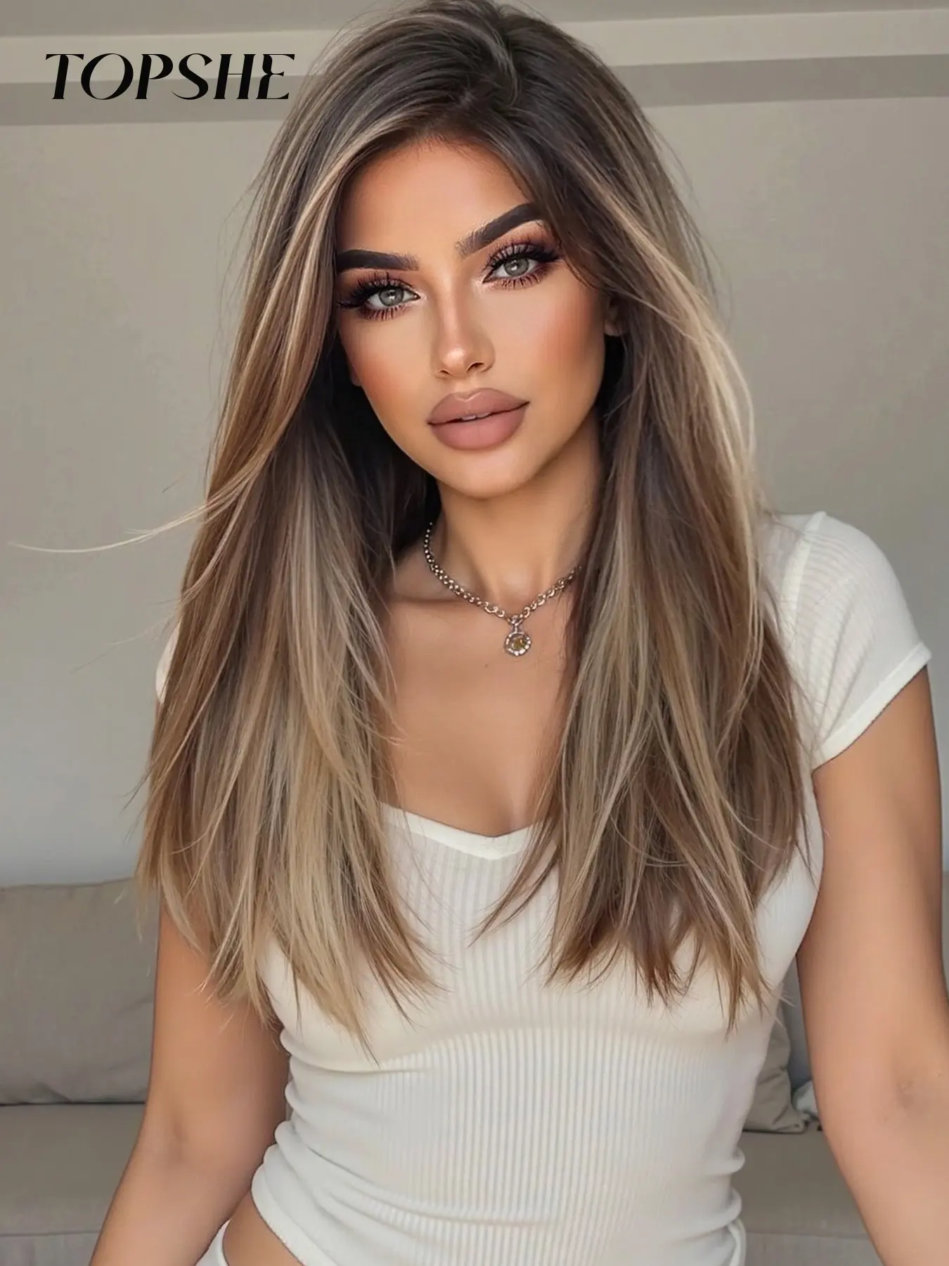 Topshe Transparent Lace Glueless Frontal Wig, 20 Inch Deep Highlights, Natural Hairline, Seamless Blend, All Day Comfortable Wear, Glueless Half Wig, Glueless Lace Wigs, Hair Straight Wig