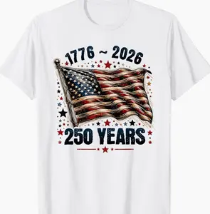 Flag and Stars 250 Years 1776-2026 250th Birthday T-Shirt Perfect Idea Design Graphic Print Gift for Her Him Men Women Tees
