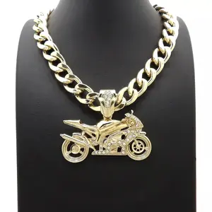 MOTORCYCLE BIKE Pendant & 10mm 18" 20" 24" 30" Cuban Chain Hip Hop Style Necklace Jewelry