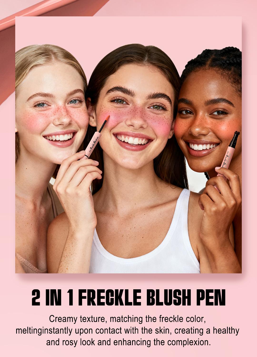 2 in 1 Freckle Blush Stamp Pen, Waterproof Long-Lasting Liquid Blush & Freckle Marker, Natural Sun-Kissed Makeup for Cheeks, All Skin Tones