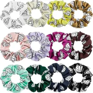 12 Pieces Silk Hair Scrunchies Volleyball Sport Hair Elastic Satin Ties Bands Ponytail Holders for Players Teams Gifts Wristband Decoration Hair Accessories Women
