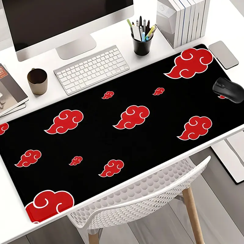Extra Large Red Akatsuki Cloud Anime Mouse Pad Japanese Ninja Gaming Desk Pad Gaming Desk Accessory 35x16 Inch Computer Keyboard Mousepad with Non-Slip Rubber Base Durable Stitched Edge Perfect Gift for Home and Office Aesthetic Desk Accessories