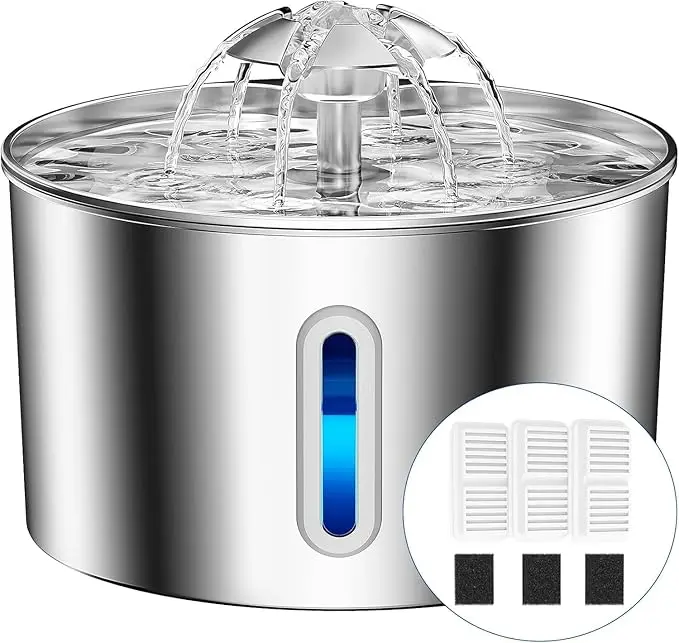 Cat Water Fountain Stainless Steel - 74oz/2.2L Automatic Large Pet Watering Bowl Dispenser for Indoor Dogs