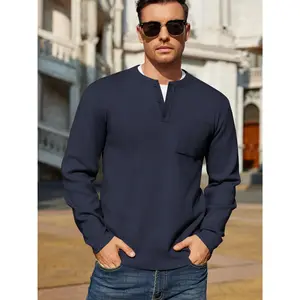 COOFANDY Men's Henley Knit Sweater Long Sleeve Mid-Weight Soft Pullover Shirt with Chest Pocket