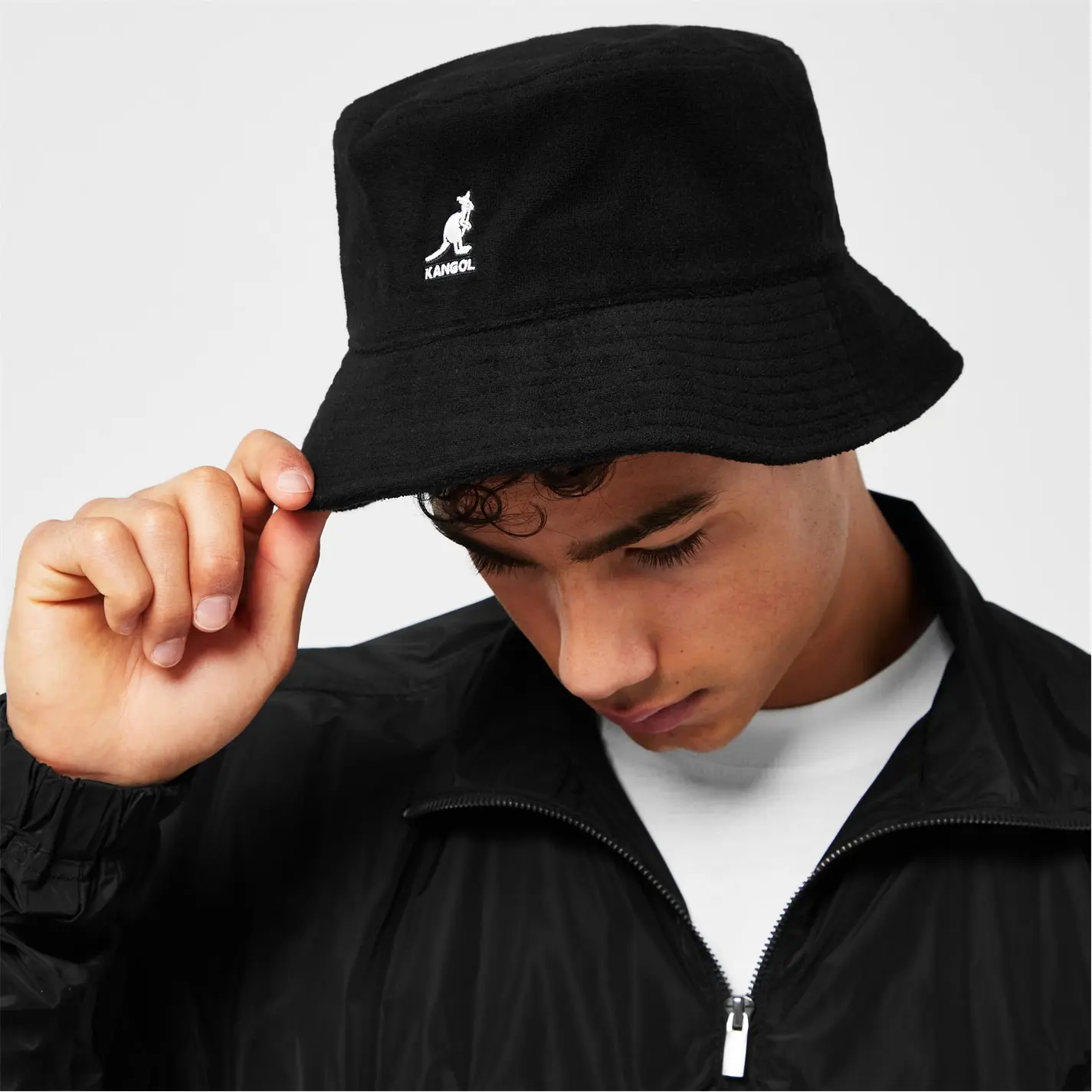 Kangol Washed Cotton Bucket Hat – Casual Black Hat with Breathable Cotton & Kangaroo Logo