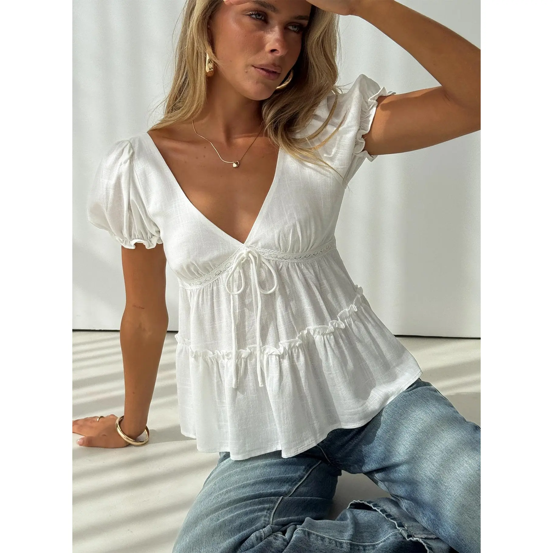 Kimberleigh Floaty Babydoll Top White