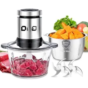 Processors,400W All-Copper  Meat Grder &   - Electric Vegetable  with 2 Bowls(8 Cup+8 Cup) & 2 Bi-Level  for Meat/fish/Vegetable/