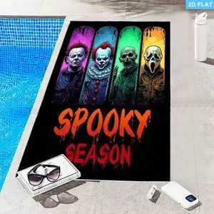 Horror Movie Characters Beach Towel, Spooky Season Design, Multiple Specifications Available, Colorful, Soft & Absorbent Fabric, Ideal for Beach, Pool, Vacation Use, Stylish Horror - Themed Artwork