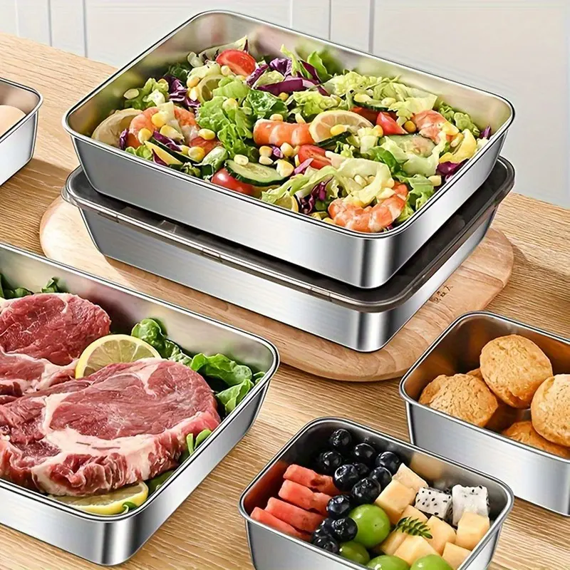 Stainless Steel Reusable Storage Container Set (3-6PCS) with Lids, Stackable Freezer-Safe Kitchen Containers for Refrigerator & Oven Pantry Organization