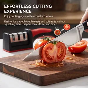 4-in-1 Kitchen Knife Sharpener - 3-Stage Quick Sharpening Tool for Straight Knives, Serrated Knives & Scissors, Non-Slip Base, Safe & Easy to Use!