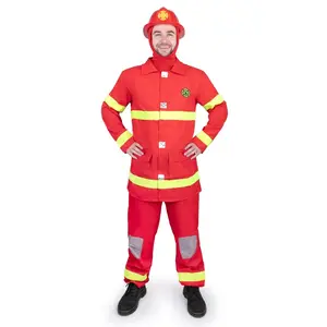 Red FireFighter Costume Dress For Adults - Includes Long Sleeves Jacket with Pockets, Pants & Hood - Boys Costume For Halloween, Role Play , Pretend Play Fun, Theme Party & Cosplay -  Menswear Menswear