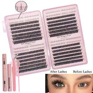 576 Pcs per box, Makeup, Lash Clusters Kit DIY Lash Extension Kit + Bottom Lashes + Spikes Eyelash Extensions with Lash Bond and Seal, Lash Remover, Tweezers, Brush, Mixed Lengths 8-16mm Eyelash Set