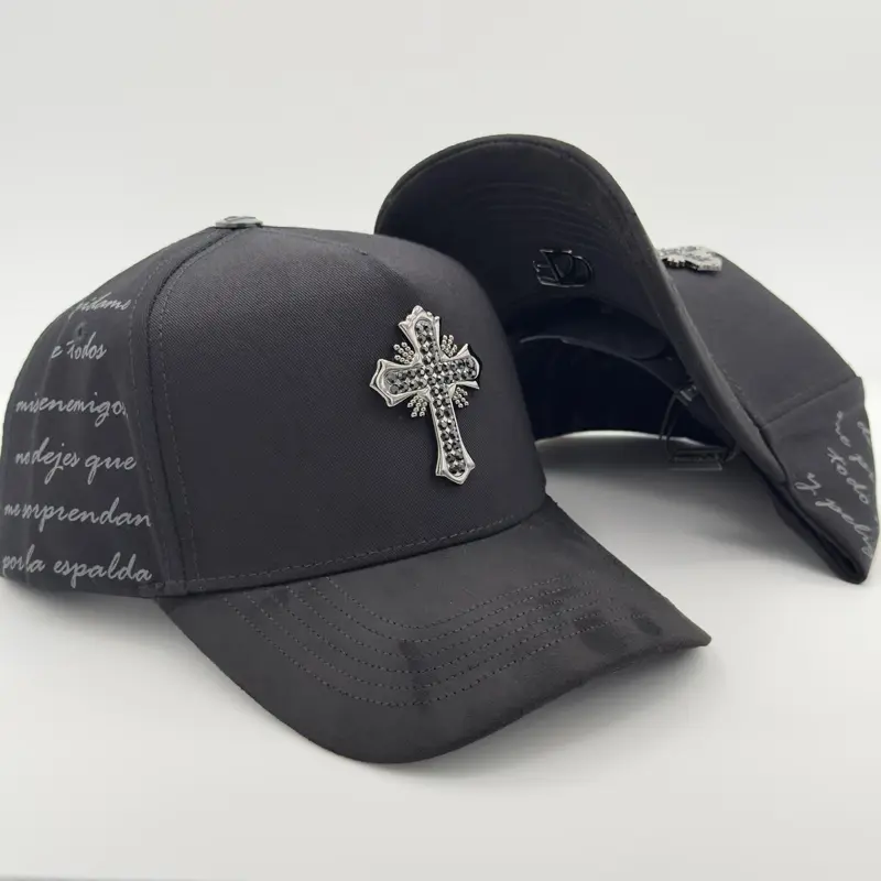 Elegant Diamond Metal Pin Cross Semi-Curved Cap