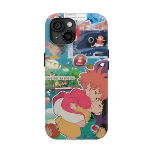 Cute Ponyo Anime, Famous Ghibli Anime, Vintage Collage, Waterproof Protective Cover, Glossy Printed Tough Case For iPhone 11 12 13 14 15 16 Pro/Promax/Plus