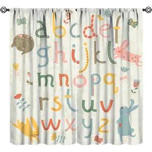Boys Girls Alphabet ABC Curtains Cartoon Animal Educational Theme Art Printed Window Drapes for Bedroom Nursery Decor Fabric 2 Panel W21xL45in 30% Blackout