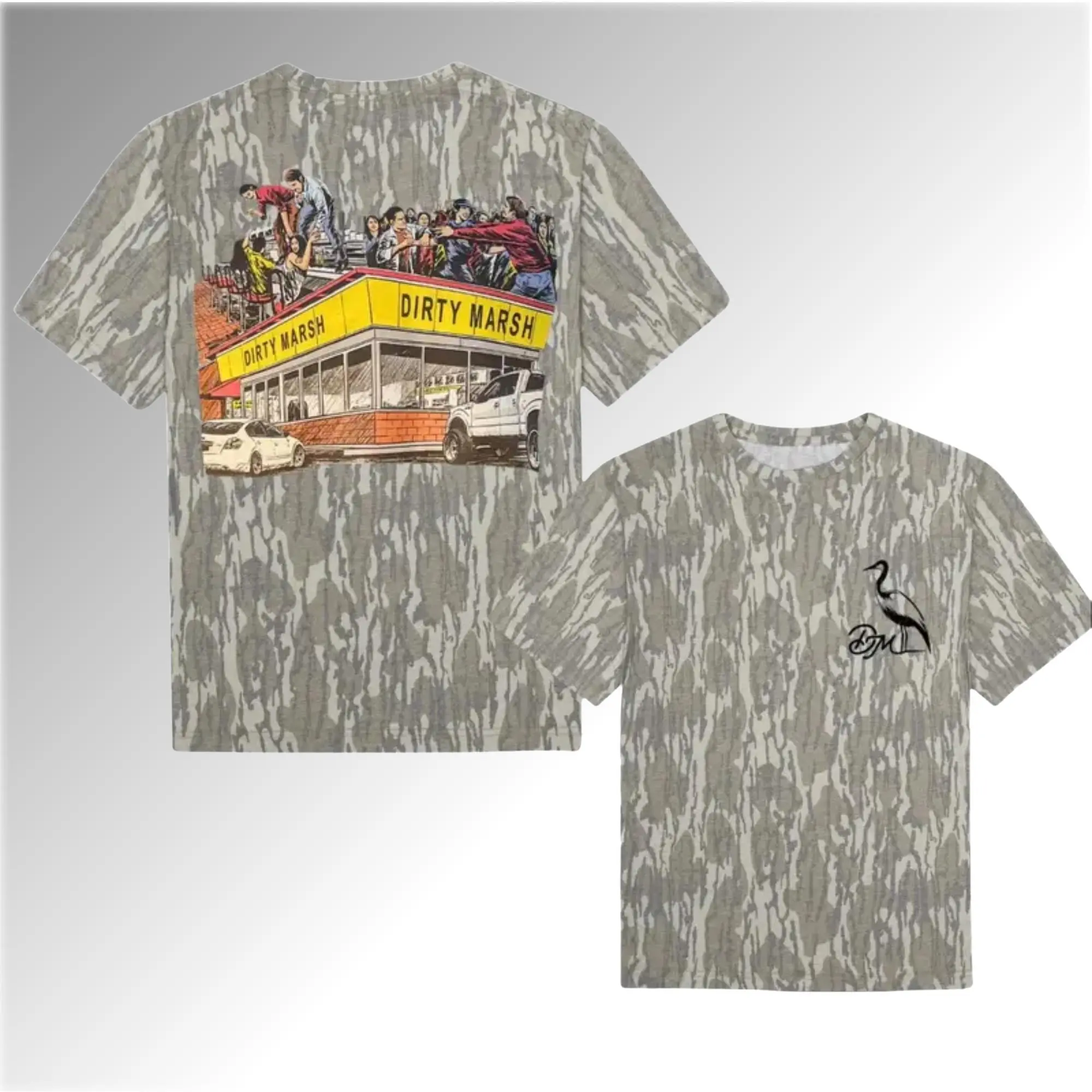 Mossy Oak Bottomland Dirty Marsh Camo T Shirt, Southern Graphic Tee, Coastal Outdoor Shirt, Heron Camo Shirt, Fishing Gift