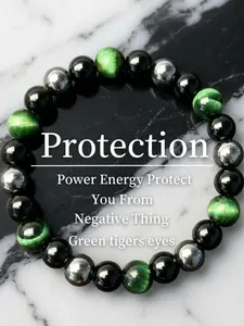 Natural green tiger's eye beaded bracelet, suitable for both men and women, Energy Healing Bracelet