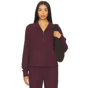 Bobi Half Zip Funnel Neck Sweatshirt in Port