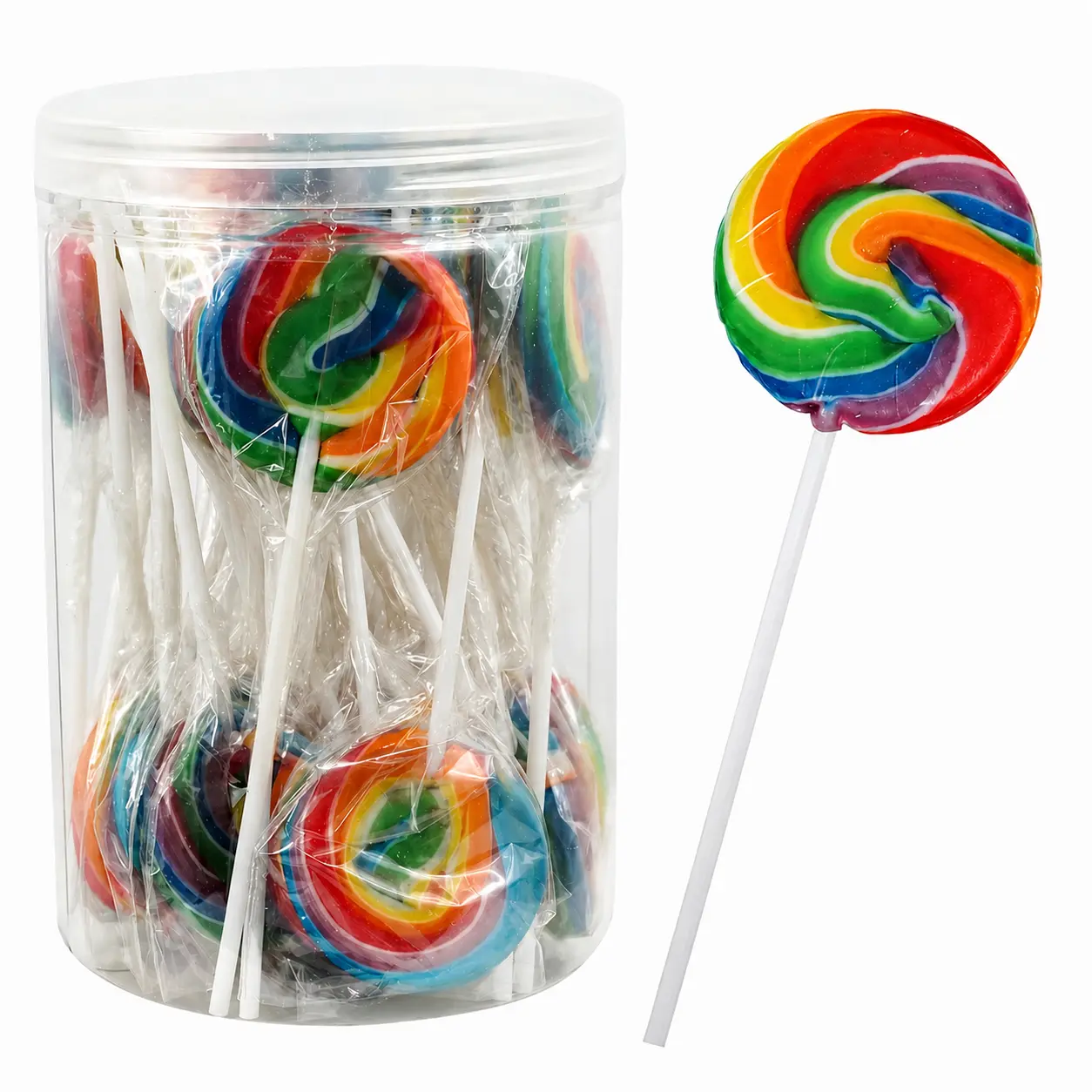 Rainbow Swirl Lollipops, 24 Count, Individually Wrapped Fruit Flavored Hard Candy Pops for Party Favors, Candy Buffets, Birthdays & Celebrations
