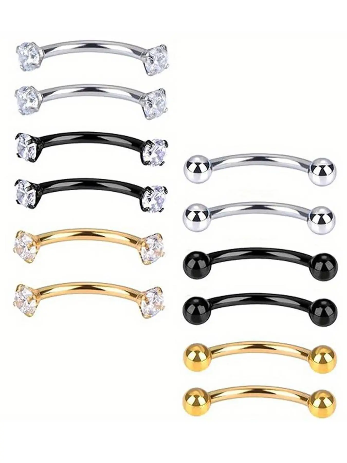 Minimalist Solid Color Curved Rod Design Eyebrow Studs, 12pcs Stainless Steel Eyebrow Piercing Jewelry, Body Jewelry for Women & Men, Trendy All-match & Exquisite High Quality Jewelry for Birthday Gift, Navel Piercing Jewelry