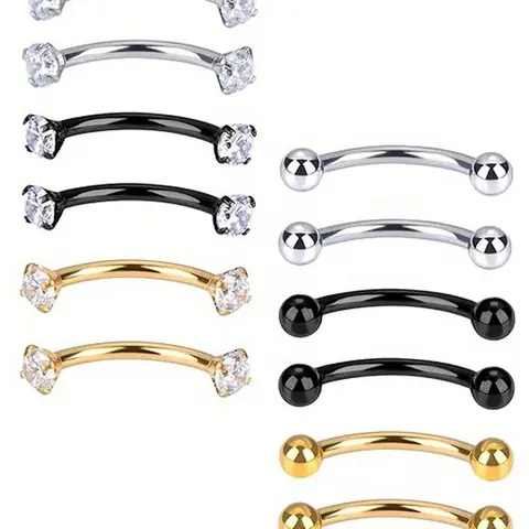 Minimalist Solid Color Curved Rod Design Eyebrow Studs, 12pcs Stainless Steel Eyebrow Piercing Jewelry, Body Jewelry for Women & Men, Trendy All-match & Exquisite High Quality Jewelry for Birthday Gift, Navel Piercing Jewelry, Pierce