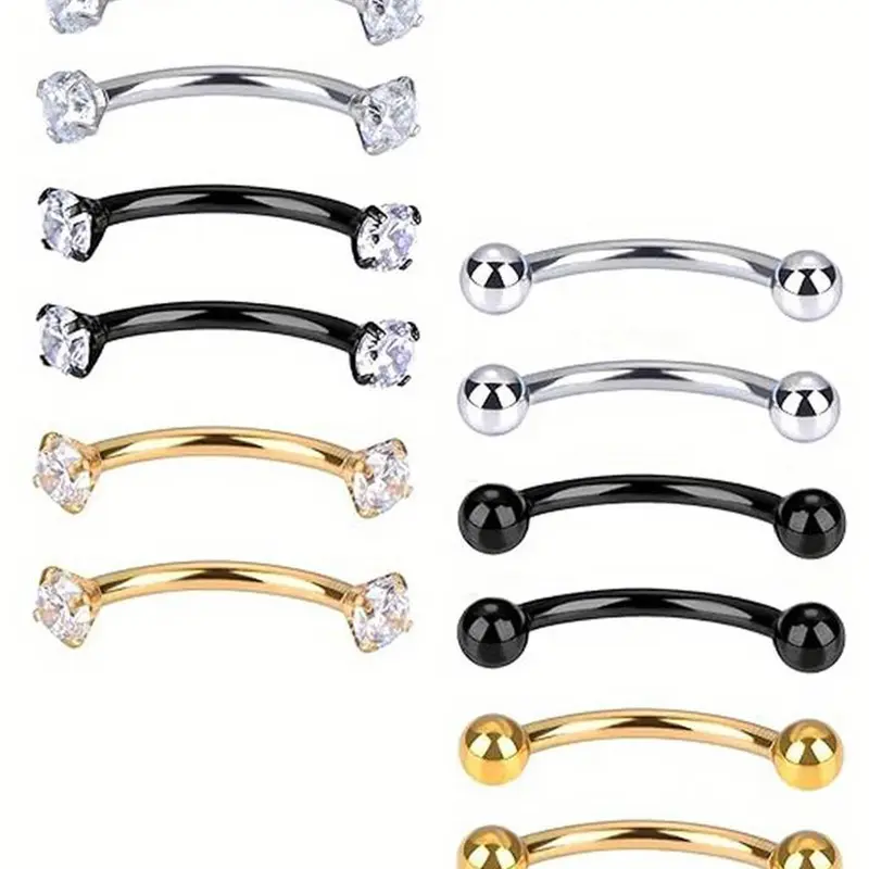 Minimalist Solid Color Curved Rod Design Eyebrow Studs, 12pcs Stainless Steel Eyebrow Piercing Jewelry, Body Jewelry for Women & Men, Trendy All-match & Exquisite High Quality Jewelry for Birthday Gift, Navel Piercing Jewelry, Pierce