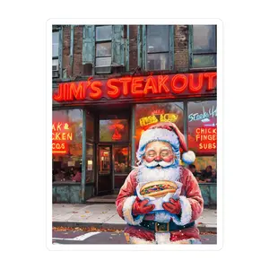 Santa with a Hoagie at Jim's Steakout Waterproof Sticker